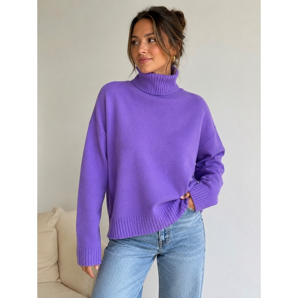 Forte_Forte Italy Cashmere Wool Turtleneck Sweater Purple Womens Large Knit